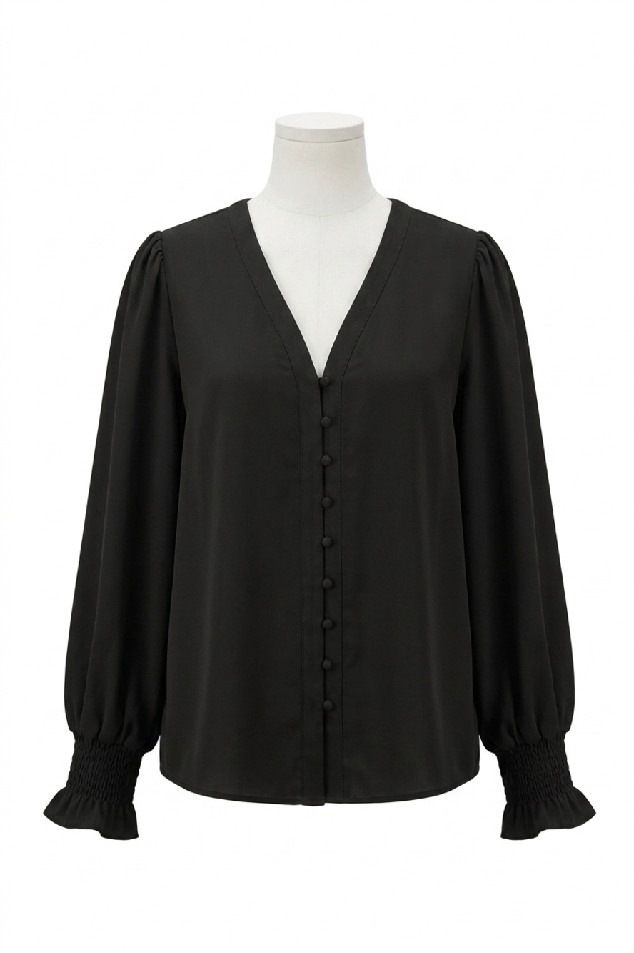 NEW VINE & LOVE starla button detail long sleeve blouse in black